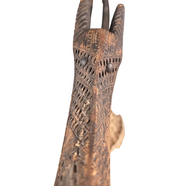 Early 20th Century Bamana Horizontal Chi Wara Antelope Headdress With Basket Cap For Sale In Austin - Image 6 of 9