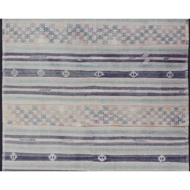 Tribal Vintage Turkish Flat-Weave L. Green, Taupe, Butter, Lavender & Ink Blue For Sale - Image 3 of 11