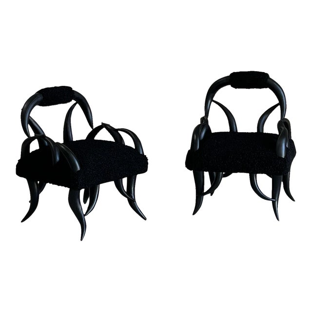 Custom Vintage Black Boucle Horn Frame Chairs a Pair Chairish