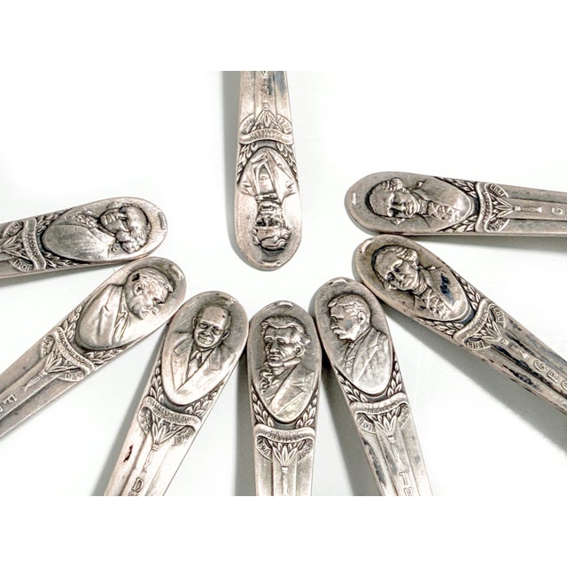 A wonderful collection of eight vintage Wm. Rogers presidential commemorative spoons, celebrating American history through...