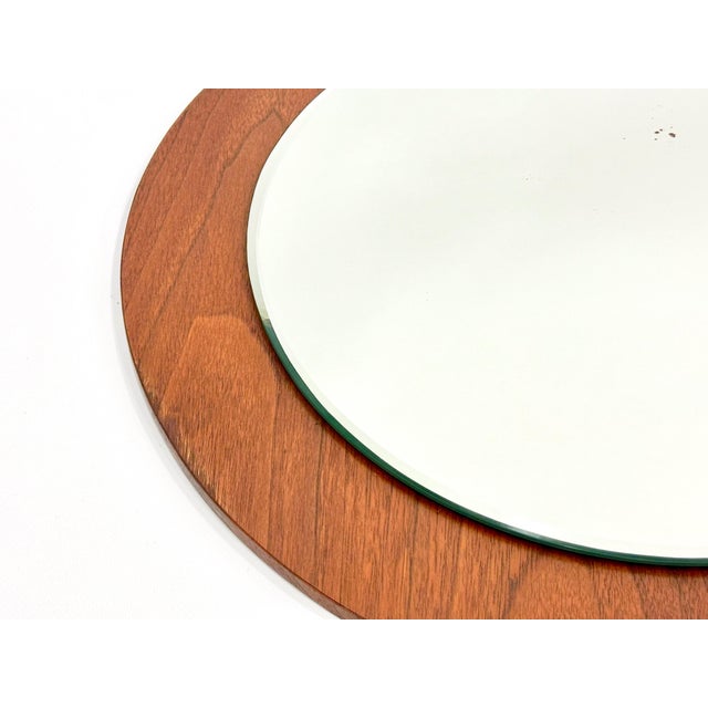 1970s Mid-Century Wall Round Mirror in Teak, 1970s For Sale - Image 5 of 7