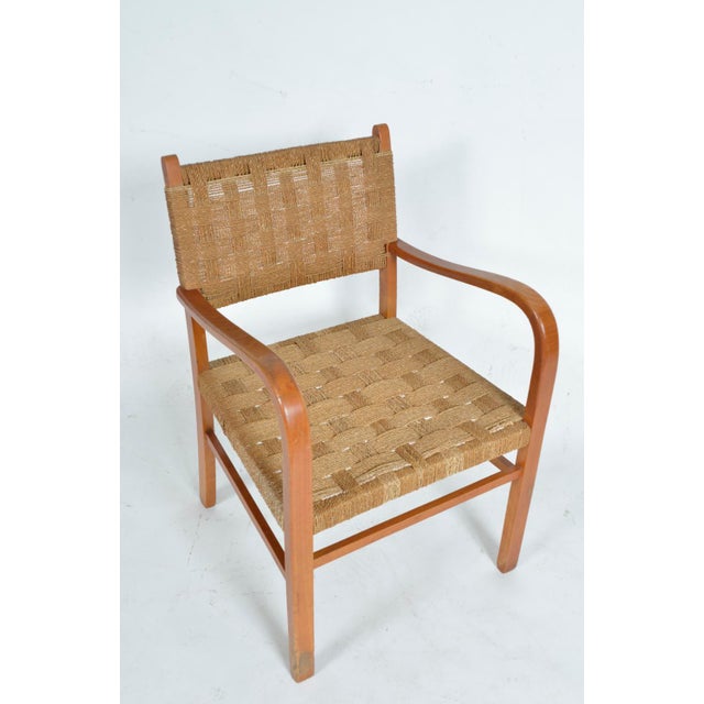 Mid-Century Modern Mid-Century Swedish Beech and Rope Cord Armchair by Axel Larsson for Bodafors, 1930s For Sale - Image 3 of 18