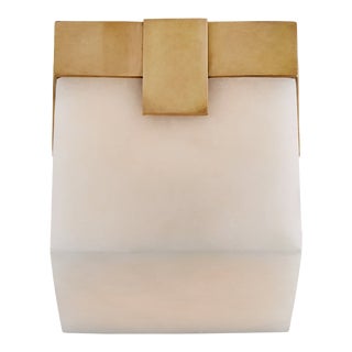 Kelly Wearstler for Visual Comfort Signature Covet 4.75" Solitaire Flush Mount in Antique-Burnished Brass with Alabaster For Sale