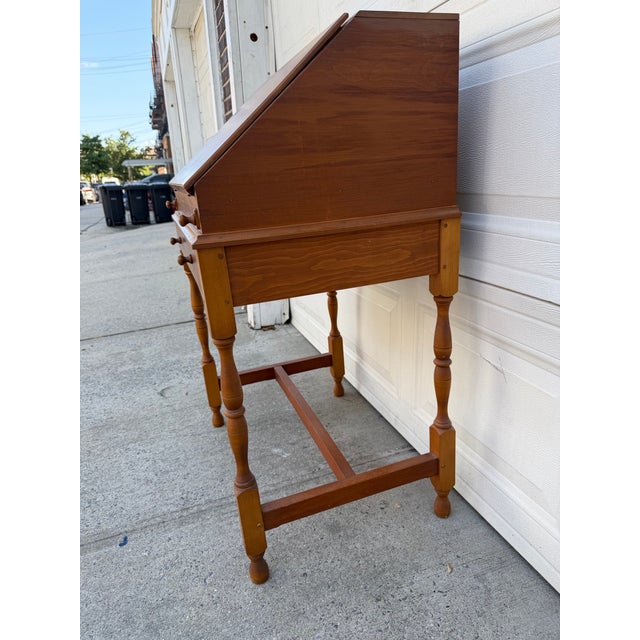 Mid 20th Century Vintage Colonial Revival Drop-Front Secretary Writing Desk With Turned Legs and Interior Compartments For Sale - Image 5 of 12