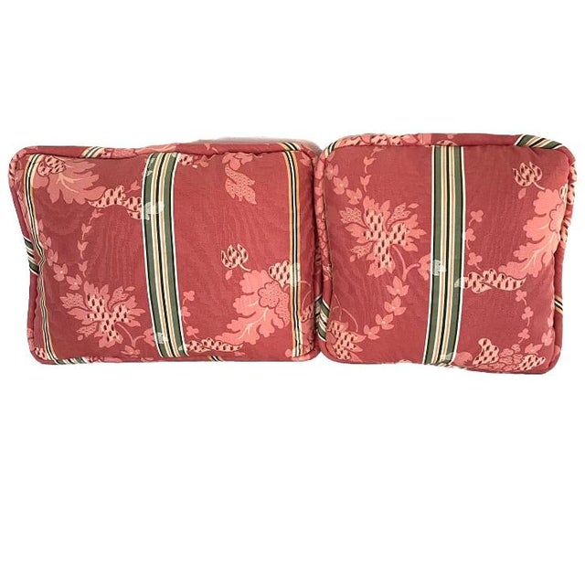 French Country Vintage Botanical Jacquard Feather Pillows in Red and Green, a Pair For Sale - Image 3 of 5