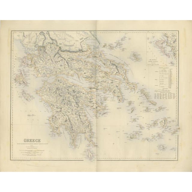 Antique Map of Greece with the Northern Ionian Islands Inset, 1860 For Sale - Image 3 of 8