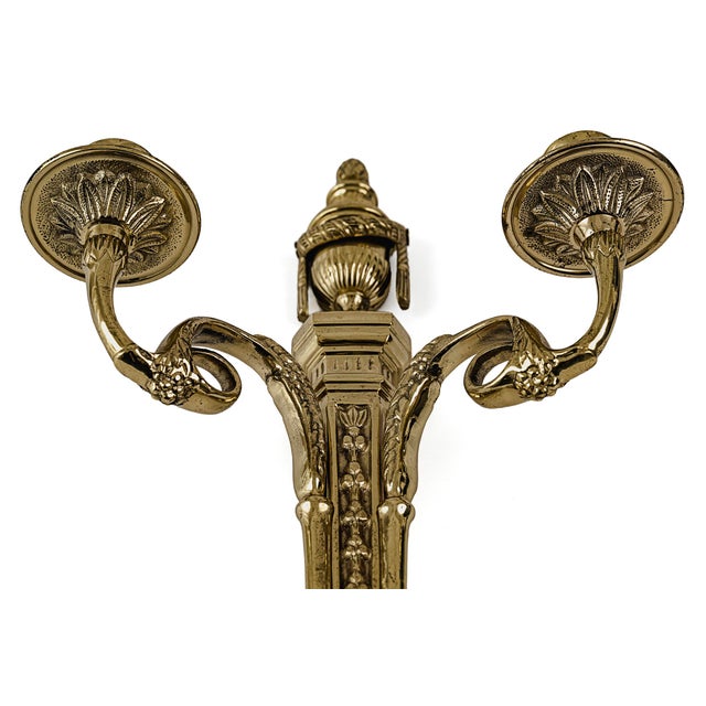 French Neoclassical Style Bronze/Brass Two-Arm Wall Sconces Set of 2 For Sale - Image 10 of 15