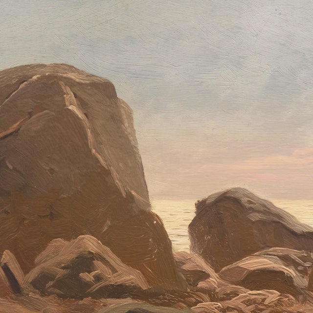 Paint 'Evening Light, Rocky Shore', Early American School Impressionist Seascape, Pacific For Sale - Image 7 of 9