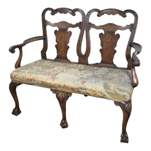 1940s Vintage Antique-Style English Chippendale Double-Chair Settee