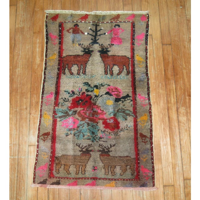 One of a kind Turkish Pictorial Figurative Decorative Rug from the middle of the 20th century.