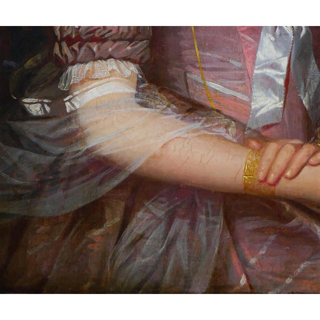 Dark Red and Pink Antique Portrait of a Victorian Lady, 20th Century For Sale - Image 4 of 12