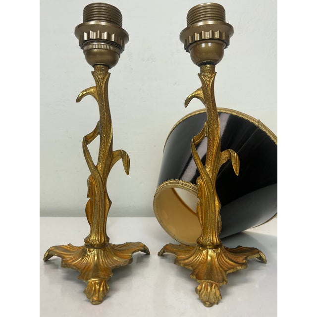 Art Nouveau Style Brass Foliage Table Lamps France 1950s, Set of 2 For Sale - Image 16 of 18