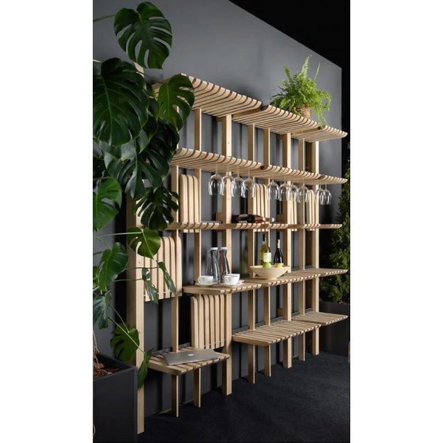 Modern Shelving System Handcrafted Honey Stained Wood on the Steel Frame Modular Shelves 1000 Mm For Sale - Image 12 of 18