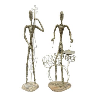 Vintage Mid Century Modern Brutalist Wire Musician Band Figure Sculpture - Set of 2 For Sale