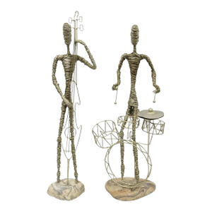 Vintage Mid Century Modern Brutalist Wire Musician Band Figure Sculpture - Set of 2