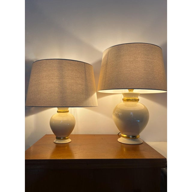 Vintage French Table Lamps in Ivory / Gold Crackled Ceramic from Maison Le Dauphin, 1970s, Set of 2 For Sale - Image 10 of 13