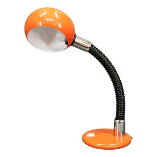 Space Age Italian Orange Adjustable Gooseneck Table Lamp, 1970s For Sale