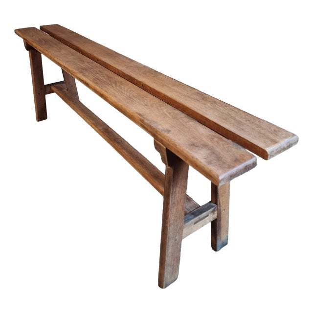 Vintage French Oak Bench, 1950s For Sale