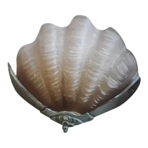 1920's French Art Deco Pink Clam Shell Form Wall Sconce Art Glass Shade Nickel Mount