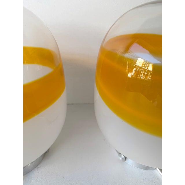 Pair of Murano Glass Orange White Smoke Saturn Lamps. Italy, 1970s For Sale - Image 10 of 11