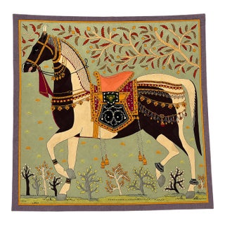 Vintage Indian Equestrian Textile Wall Hanging – Horse Tapestry – 54" X 55" For Sale