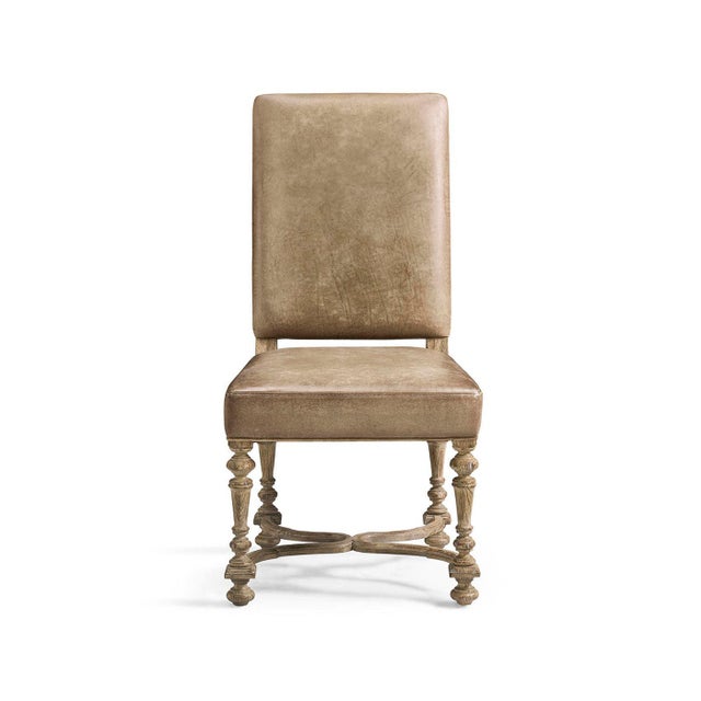 Rustic Early English Leather Upholstered Side Chair (Sets of 2) For Sale - Image 3 of 8