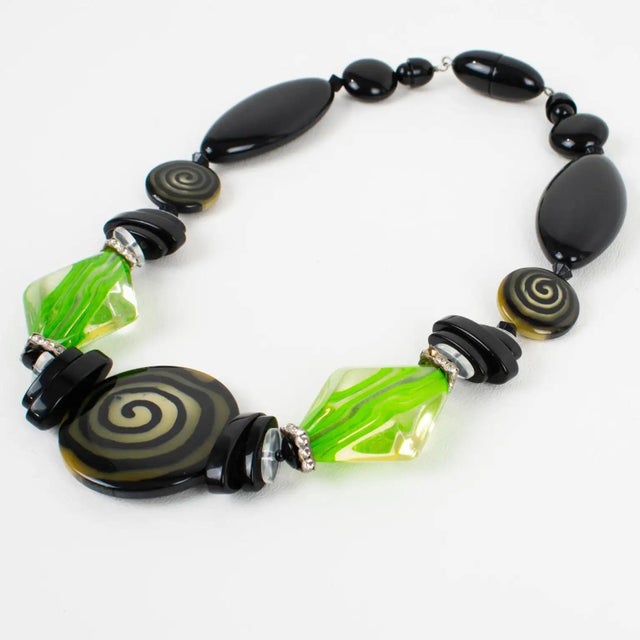 Angela Caputi Black and Green Resin Beaded Choker Necklace For Sale In Atlanta - Image 6 of 10