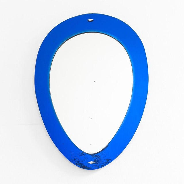 Italian Blue Glass Mirror, 1950s For Sale - Image 3 of 5