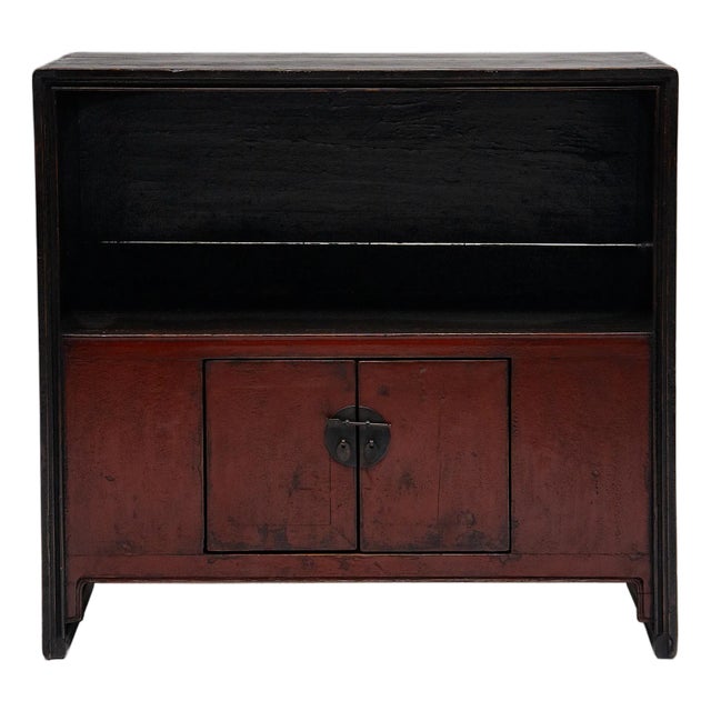 Chinese Red & Black Lacquer Book Cabinet, C. 1900 For Sale