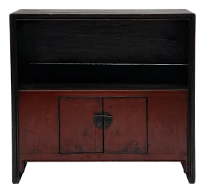 Chinese Red & Black Lacquer Book Cabinet, C. 1900