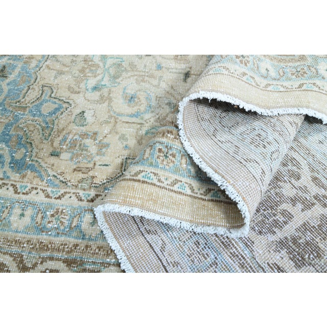 Textile 1970s Vintage Persian Handmade Wool Cotton Beige Blue Area Rug For Sale - Image 7 of 11