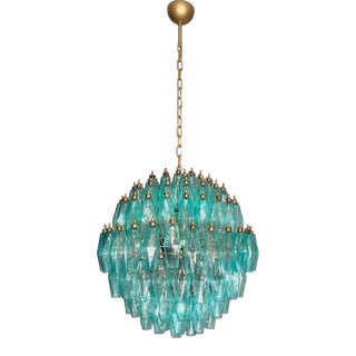 Spherical Murano Style Poliedri Chandelier, 140 Turquoise Poliedri For Sale