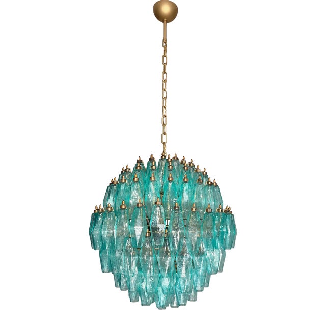 Spherical Murano Style Poliedri Chandelier, 140 Turquoise Poliedri For Sale