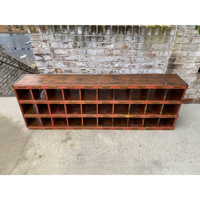 Vintage Red Wood Post Office Mail Sorter Console Table Chairish