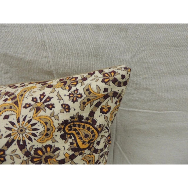 Islamic Vintage Brown and Yellow Paisley Decorative Bolster Pillow For Sale - Image 3 of 8