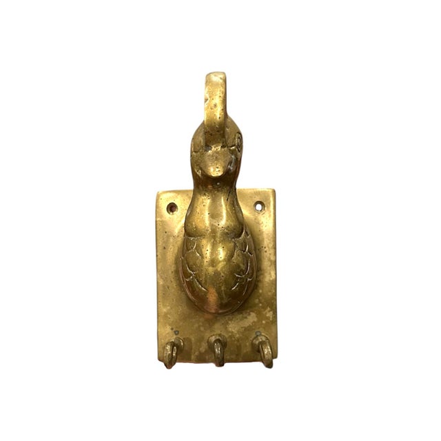 Mid-Century Modern Vintage Brass Rooster Head Three Hook Key / Wall Hook Rack For Sale - Image 3 of 4
