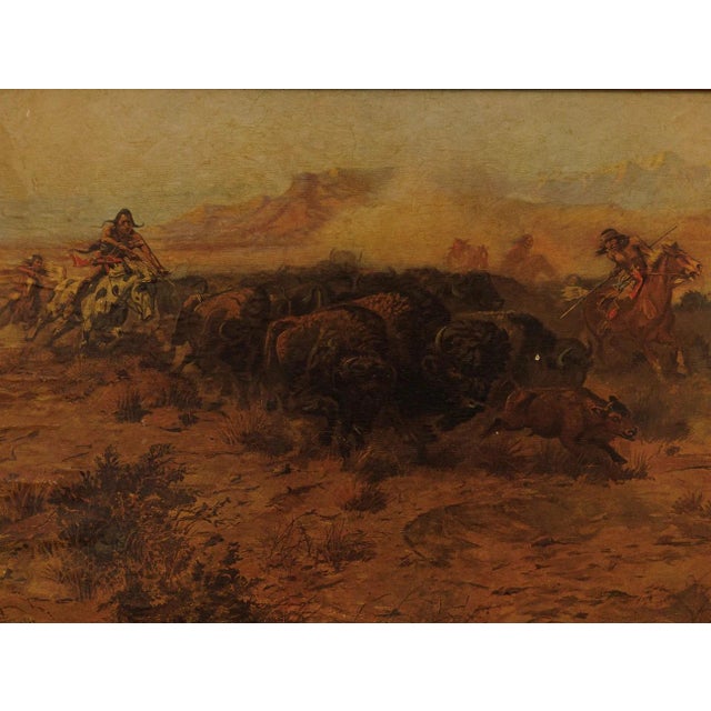 Buffalo Hunt Reproduction Print After Charles Marion Russell, Framed For Sale In Los Angeles - Image 6 of 10