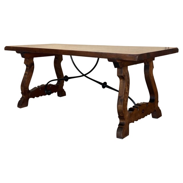 19th C. Dining or Console Table of Walnut with Lyre Legs and Heavy Top, Spain For Sale - Image 15 of 18