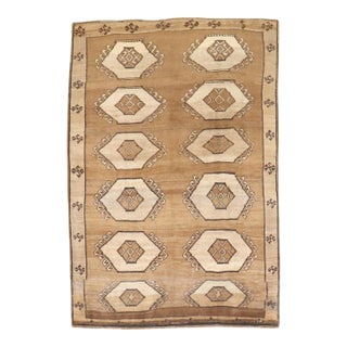 Vintage Zabihi Collection Brown Geometric Turkish Kars Rug - 6'9" x 9'4" For Sale