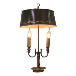 Green Toleware and Brass Twin Bouillotte Desk Lamp For Sale