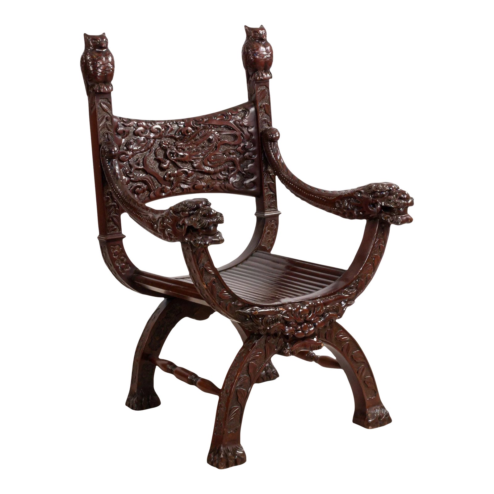 Japanese Carved Mahogany Arm Chair | Chairish