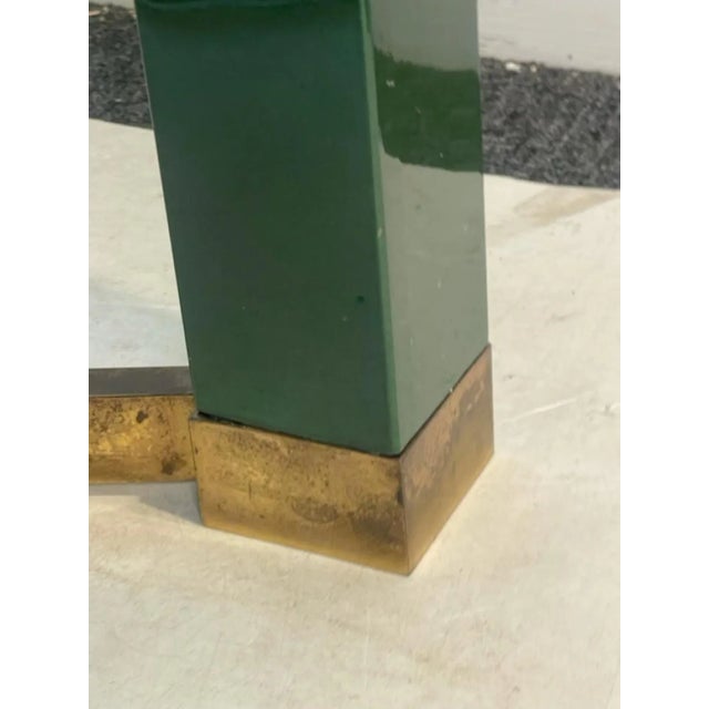 Wood 1980s Paolo Gucci Modernist Deep Green Lacquered Wood & Brass X Base Dining Table For Sale - Image 7 of 10