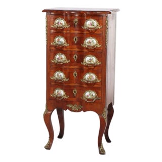 Antique French Louis XIV Style Mahogany & Ormolu Five-Drawer Lingerie Chest For Sale