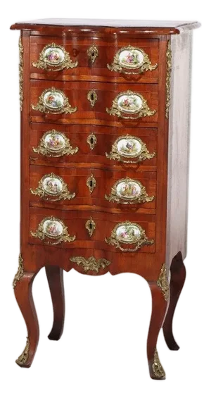 Antique French Louis XIV Style Mahogany & Ormolu Five-Drawer Lingerie Chest