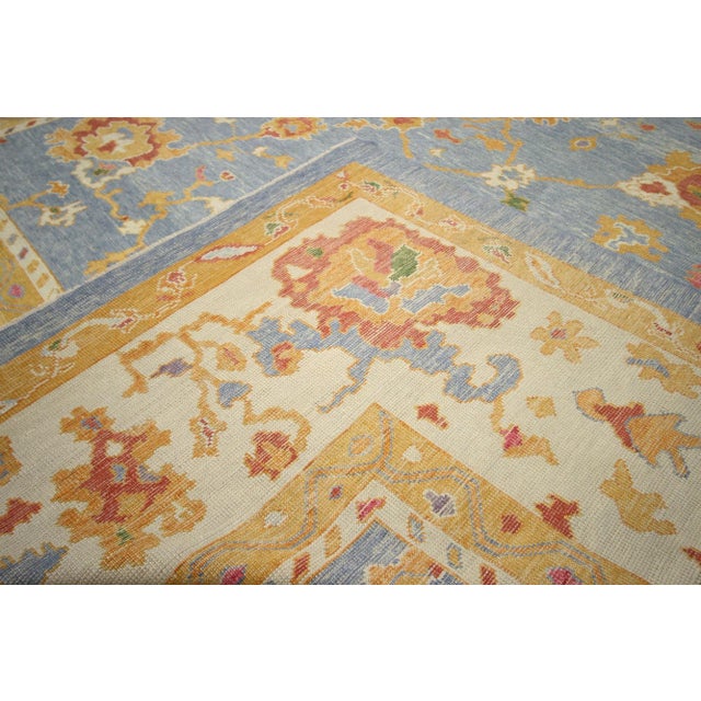 2010s Vintage Blue Turkish Oushak Rug, 11'10 X 15'09 For Sale - Image 5 of 7