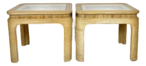 Vintage Pencil Reed Rattan Side Tables- A Pair