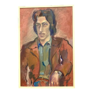 Midcentury Expressionist Portrait Signed Regone For Sale