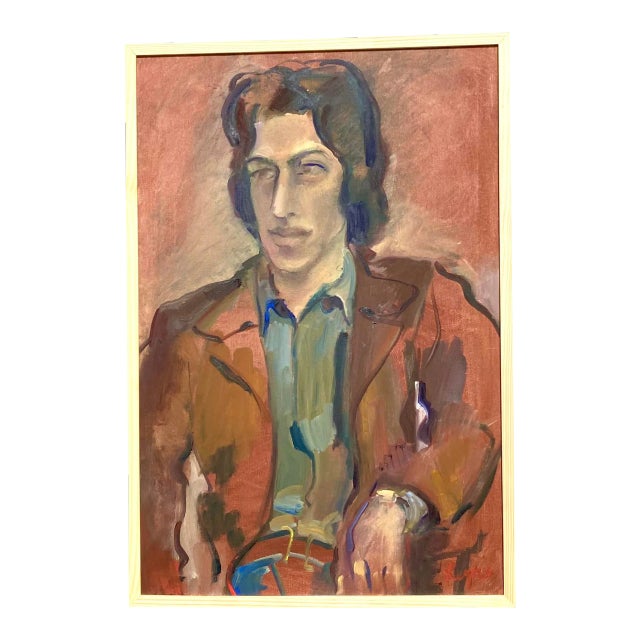 Midcentury Expressionist Portrait Signed Regone For Sale