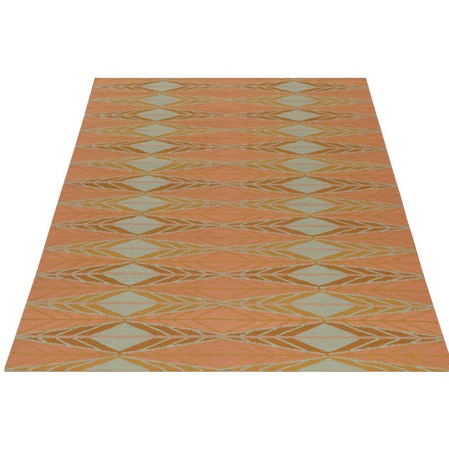 Mid-Century Modern Rug & Kilim’s Scandinavian Style kilim in Orange, Gold & Blue Geometric Pattern - 5x7 For Sale - Image 3 of 7