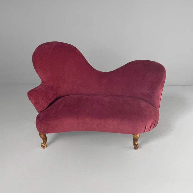 Gold Italian Sofa in Purple-Ret Velvet and Wood, 1930s For Sale - Image 8 of 13